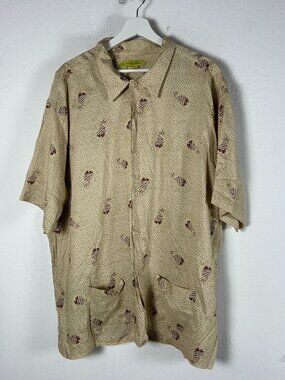 The Havanera Shirt Co Mens XXL Beige Pineapple Print Button-Up Camp Short Sleeve